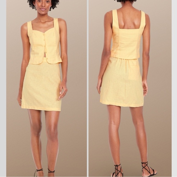 NWTS💓GAP OLD NAVY XL💓SWEET BUTTER LINEN FITTED TOP MATCHING LINEN A LINE SKIRT - Picture 3 of 15